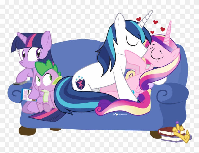 Dm29, Awkward, Couch, Cuddling, Female, Frown, Heart, - Spike X Shining Armor Clopfic #559818