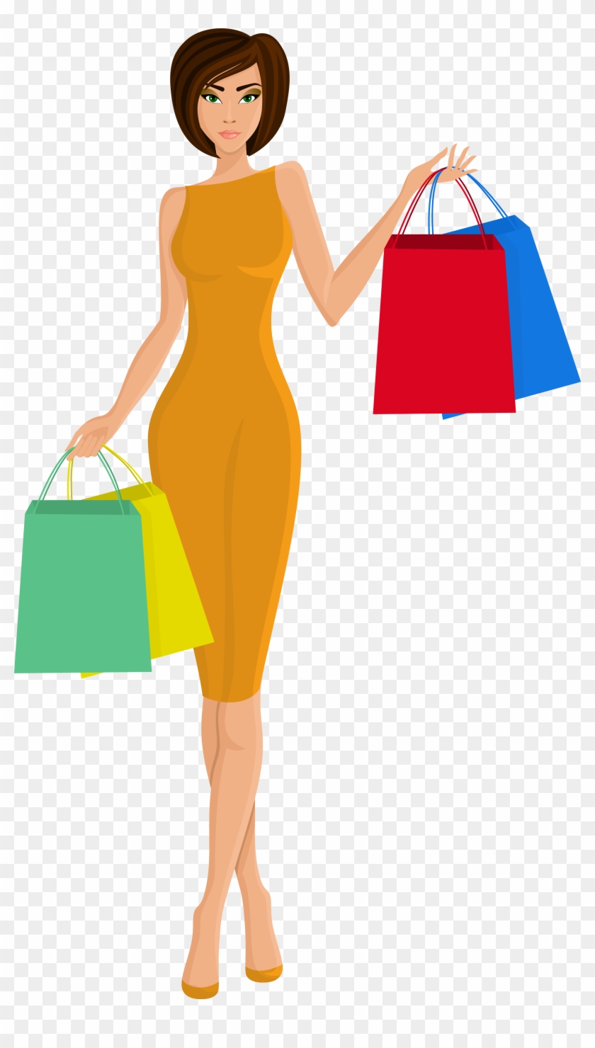 Beautiful Woman Shopping - Woman With Shopping Bags Cartoon - Free  Transparent PNG Clipart Images Download
