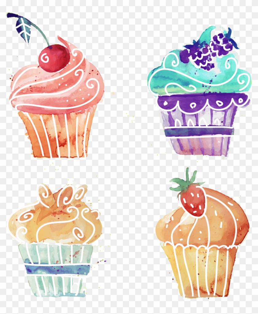 Cupcake Fruitcake Watercolor Painting - Baking T-shirt Mugs #562139