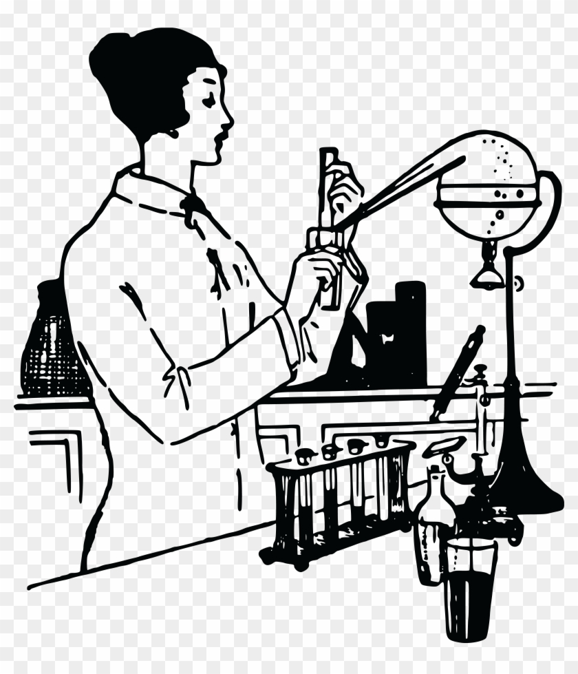 Free Clipart Of A Vintage Woman Working In A Science - Science Lab Line Art #563551