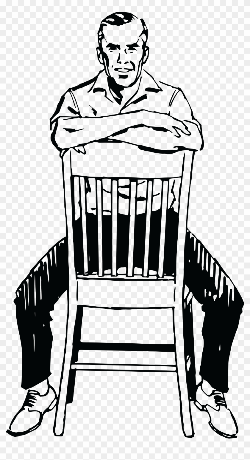 Free Clipart Of A Retro Man Straddling A Chair - Man Sitting On A Chair Drawing #563553