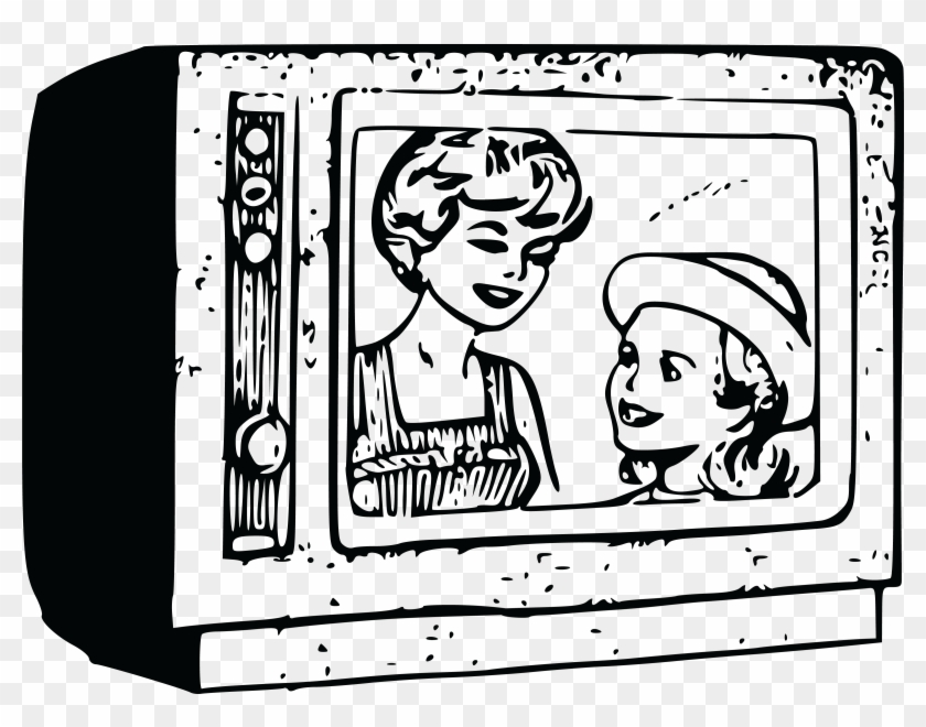 Free Clipart Of A Retro Black And White Mother And - Television Clipart Black And White #563577