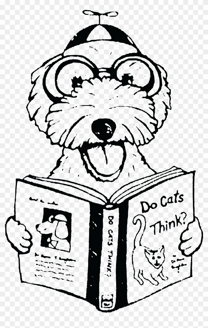 Free Clipart Of A Dog Reading A Book About Cats - Dog Reading A Book Black And White #563602