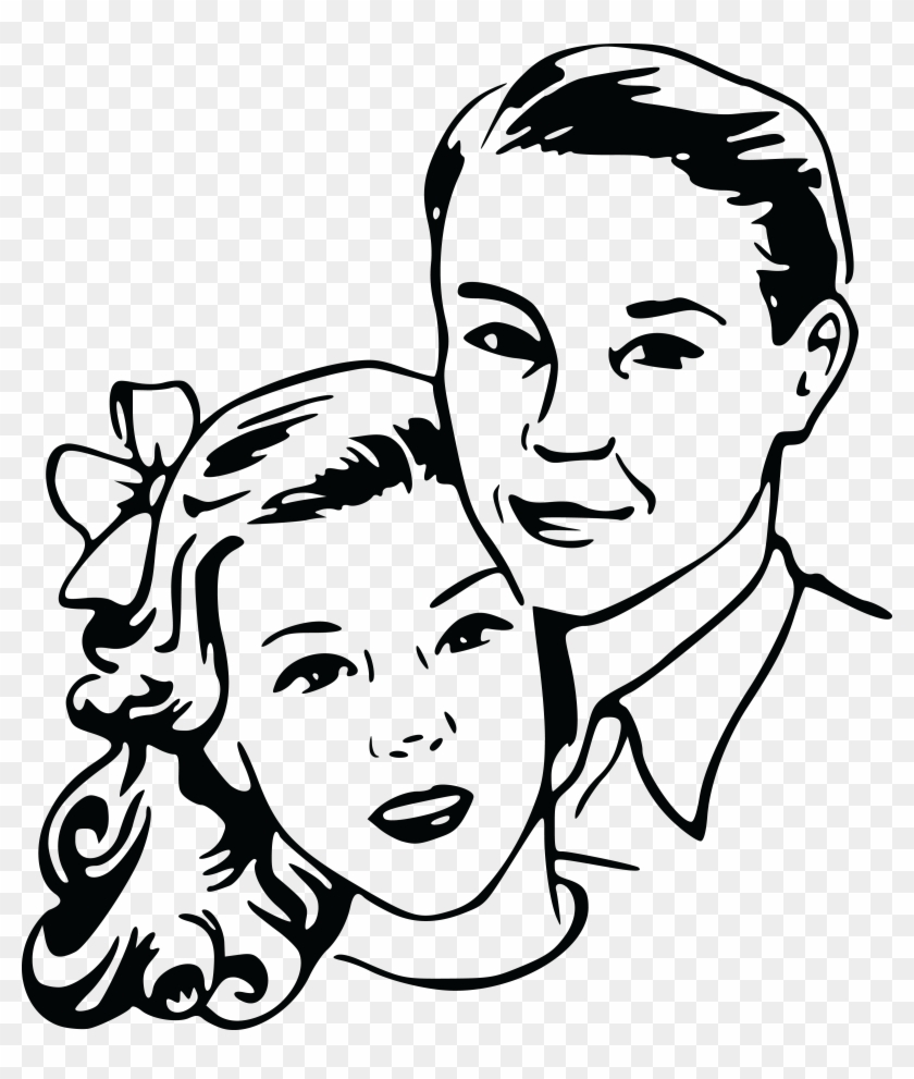 Free Clipart Of A Retro Couple, Black And White - Clipart Black And White People Retro #563700