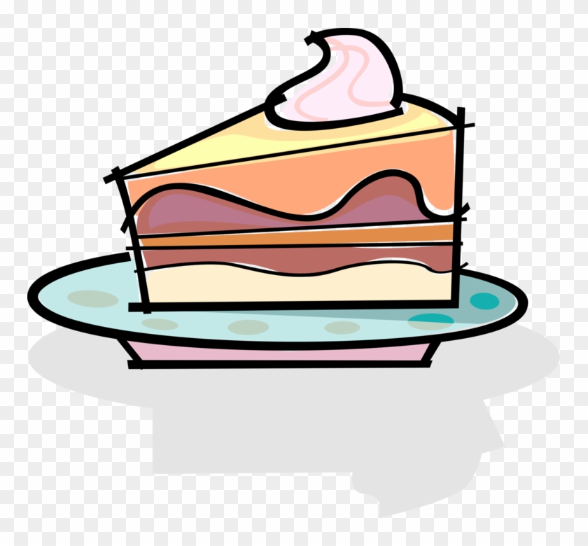 Vector Illustration Of Slice Of Dessert Cake On Plate - Slice Of Cake Clip Art #563814