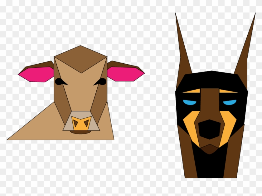 Flat Graphic Cow And Doberman - Cartoon #564427