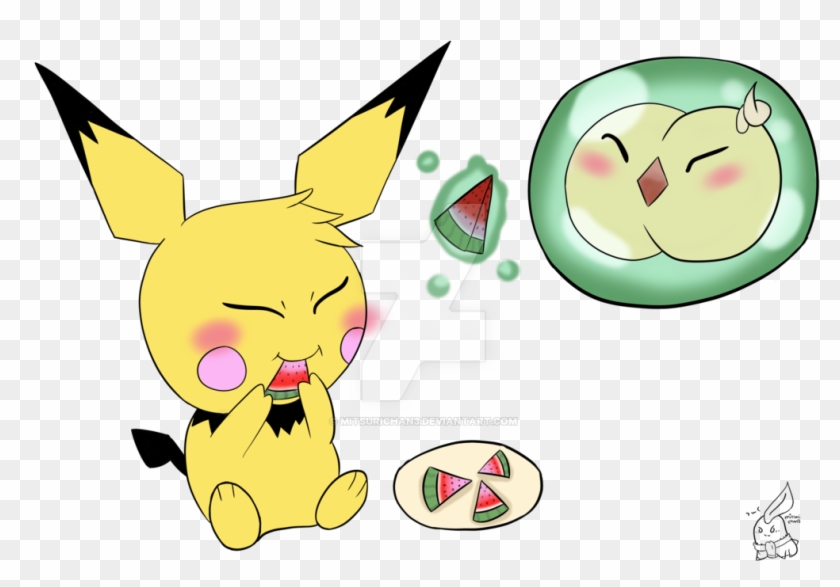 [chibi Commission] Pichu Solosis Watermelon By Mitsurichan3 - Cartoon #565089