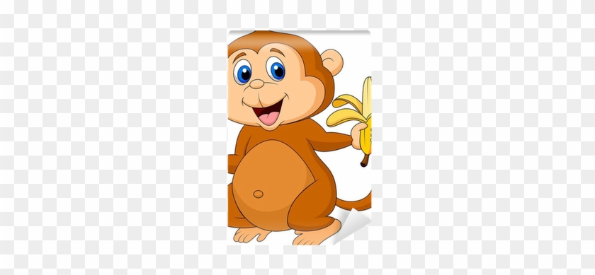 Cute Monkey Cartoon Eating Banana Wall Mural • Pixers® - Monkey Eating Banana In Cartoon #565095