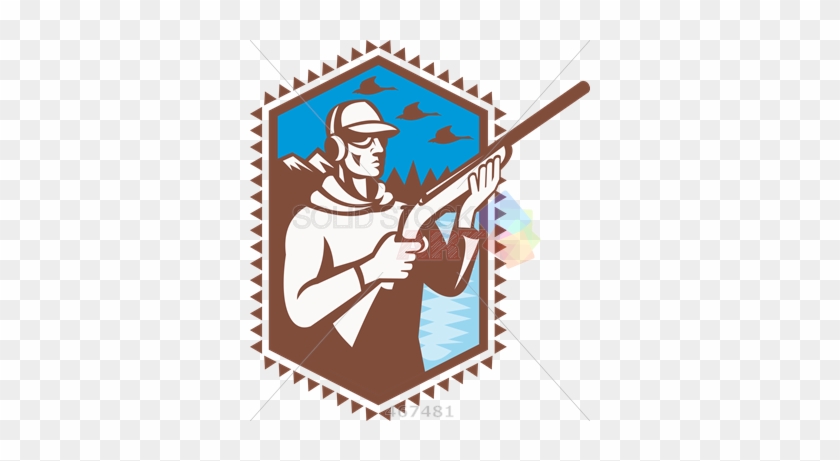Stock Illustration Of Old Fashioned Cartoon Drawing - Hunter With Shotgun Rifle Duck Shooting Ret Magnet #566825