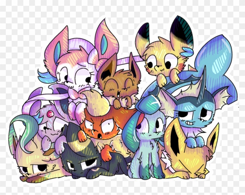 Eeveelution Pile By Cloudy Draws Digital - Comics #568816