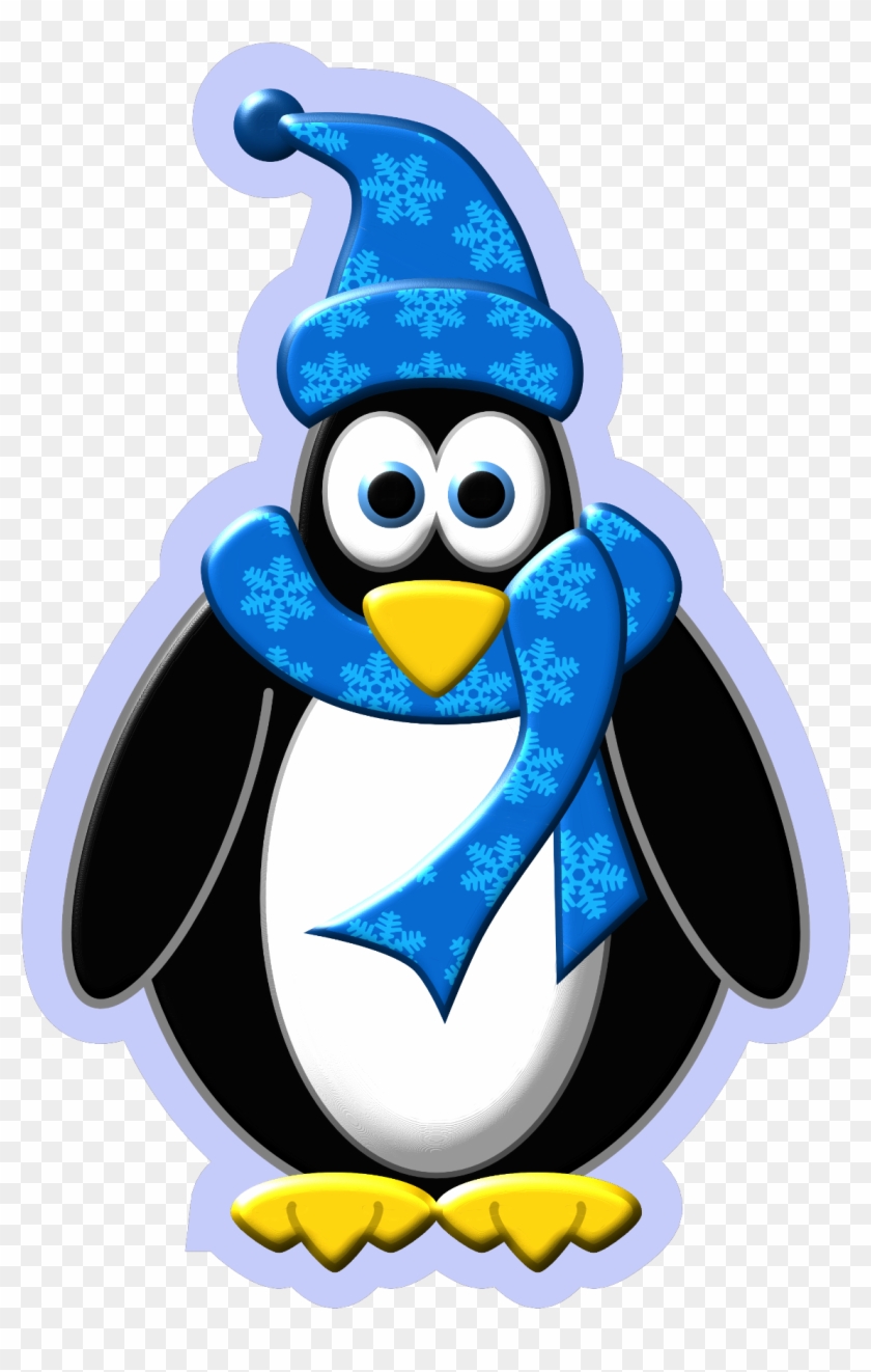 Scarf Penguin - Penguin Snowflakes Winter Design Magnet #570189