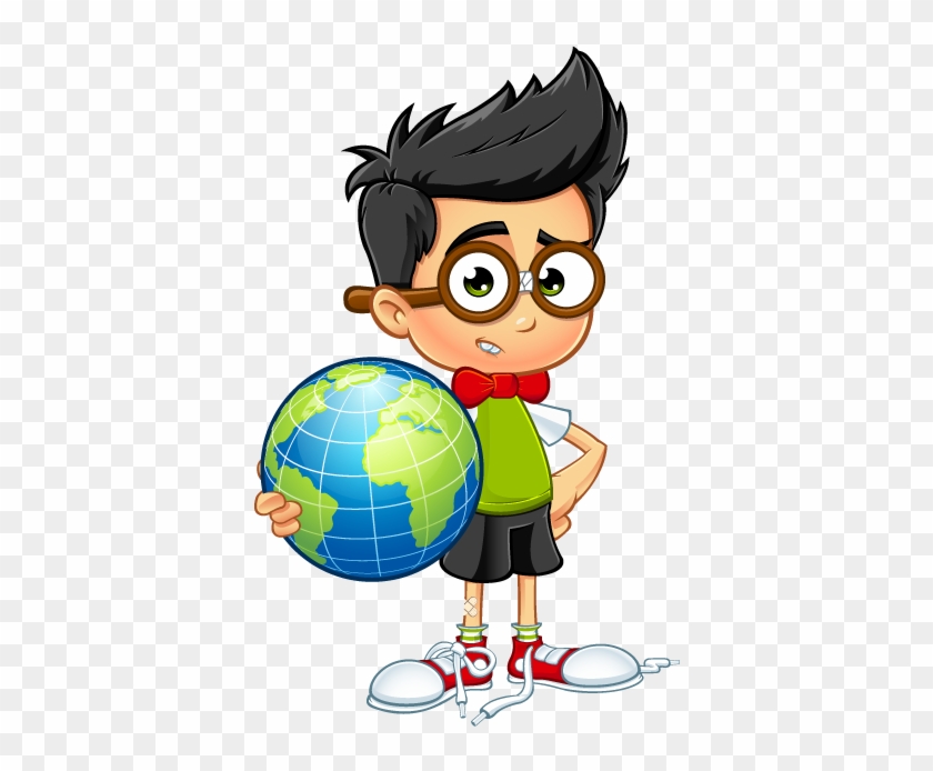 Holding A Globe - Geek Boy Cartoon #570604