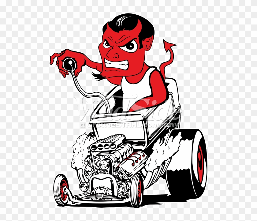 Devil Driving Hot Rod - Kids Hotrod 58 Dragster Cartoon American Varsity Rockabilly #571859