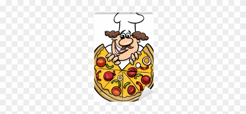 Italian Chef With Pizza Cartoon Illustration Wall Mural - Wall Vinyl Sticker Decals Mural Room Design Pattern #572057