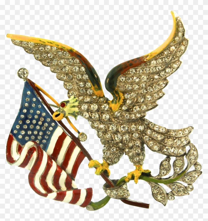 Ultra Rare 1940s Staret Eagle Holding American Flag - Brooch #573883
