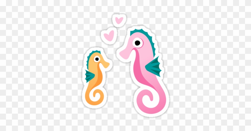 Cute Cartoon Seahorse And Heart Stickers - Illustration #574706