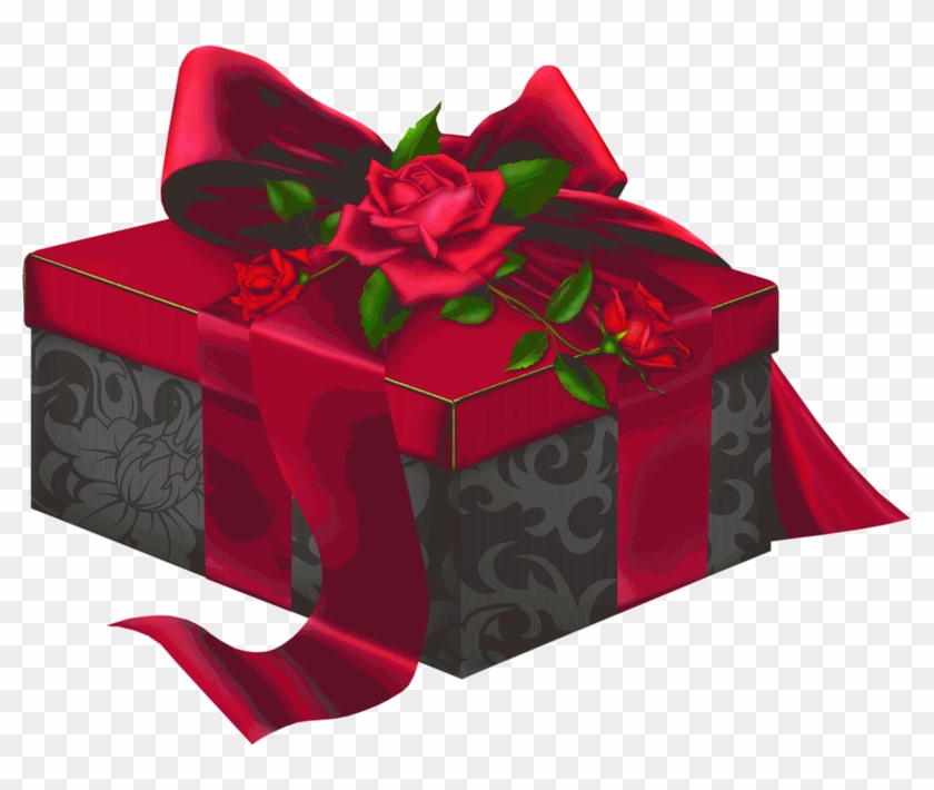 Red And Black Present With Roses Clipart - Gift #574937