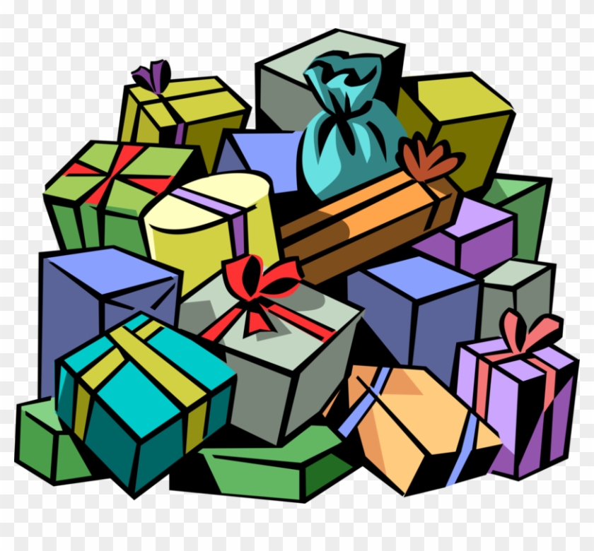 Vector Illustration Of Large Pile Of Christmas Gift - Pile Of Presents #574988