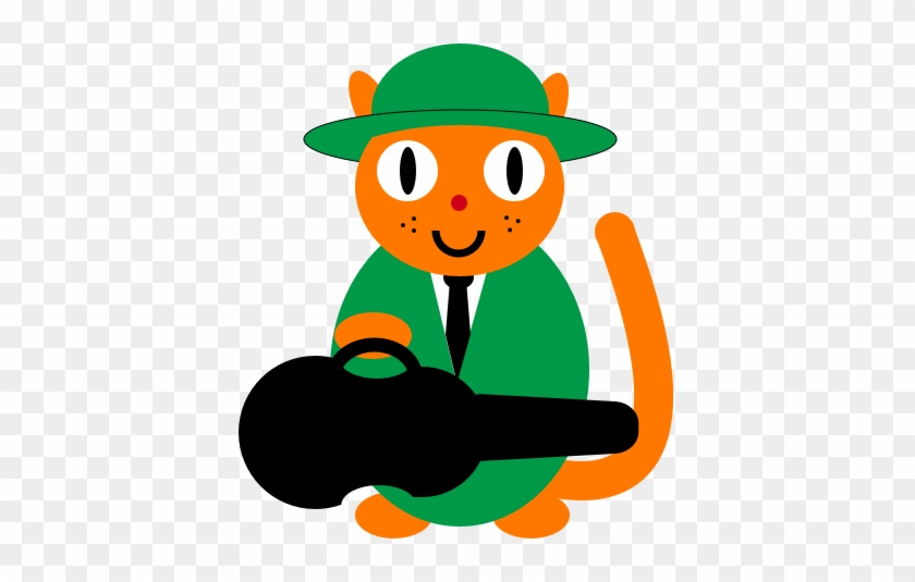 Cartoon Cat Wearing A Suit Holding A Fiddle Case - Cat #575156