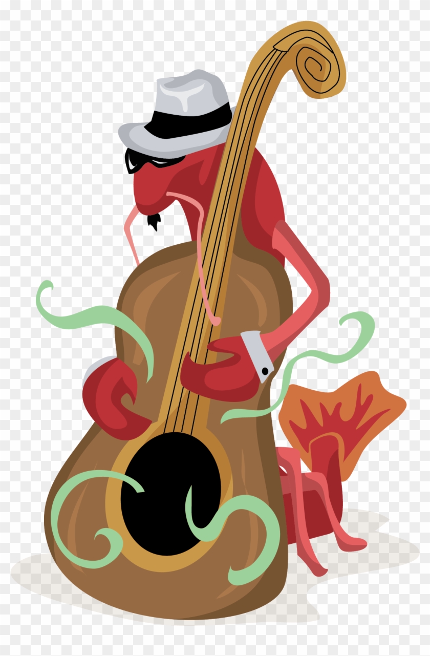 Crawfish Playing Bass Free Vector Clip Art - Clip Art #577268