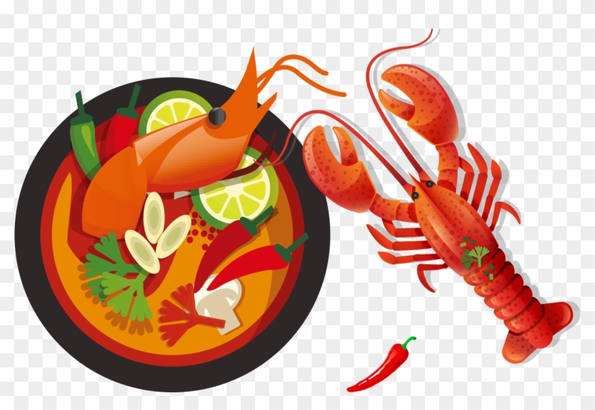 Thai Cuisine Green Papaya Salad Food Illustration - Lobster Food Cartoon #577396