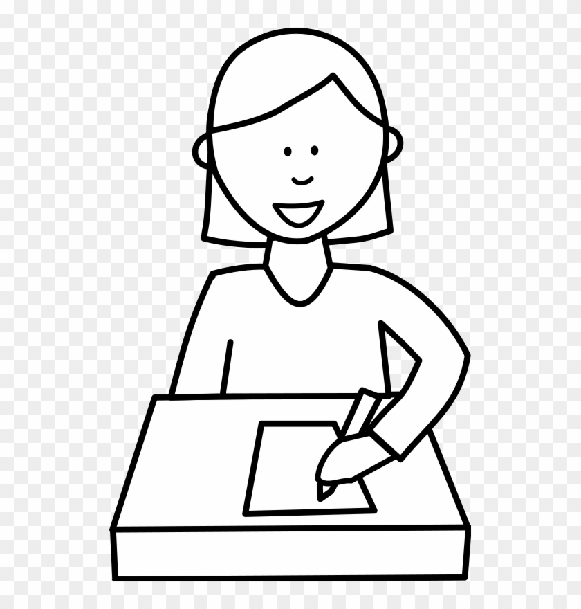 Élève Écrivant / Student Writing Clipart - Student Sitting At A Desk Drawing #579100