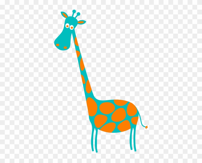 Giraffe Teal With Orange Spots Clip Art At Clker - Blue And Orange Giraffe #580820