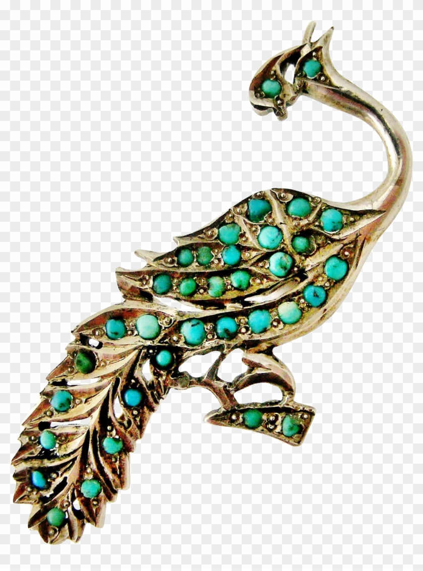 Pave Turquoise Antique Peacock Brooch - Body Jewelry #581011