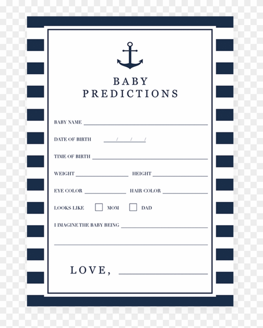 Printable Baby Shower Prediction Card For A Nautical - Baby Prediction Shower Game #582471