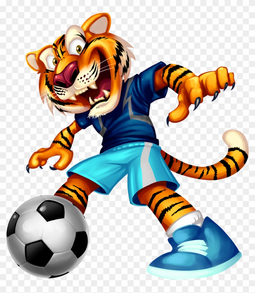 Joyful Animated Tiger Playing Soccer T Shirt, D 3975 - Tiger Playing Ball Cartoon #582720