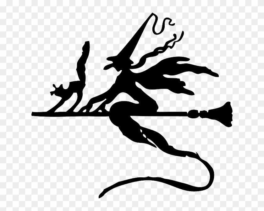 Silhouette Broom, Witch, Flying, Cat, Halloween, Silhouette - Witch On A Broomstick #582738