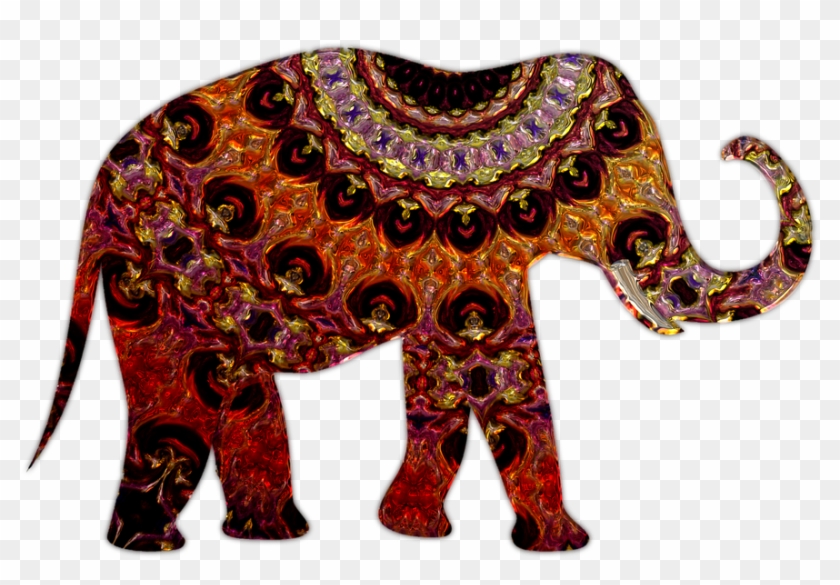 Elephant, Metallizer, Art, Glass, Factory - Yellow & Orange Metallic Elephant Round Ornament #582900