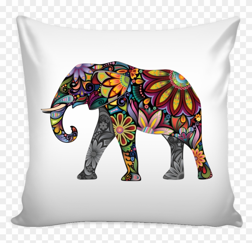 Colorful Elephant Art Pillow Case - Flowers On Elephant Trunk #582934
