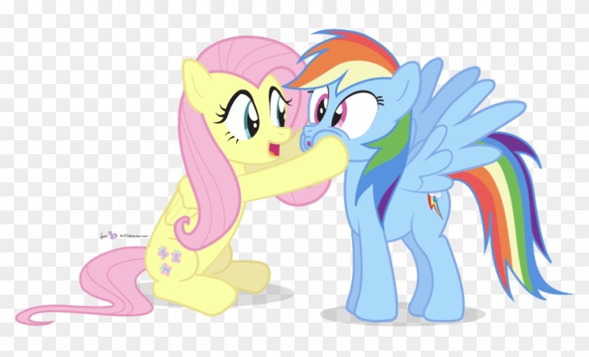 Dm29, Cheeks, Duo, Fluttershy, Kissy Face, Rainbow - Cartoon #583028