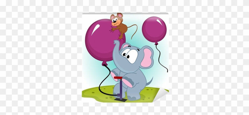 Elephant Inflating Balloon With Mouse - Inflate The Balloon Clipart #583476