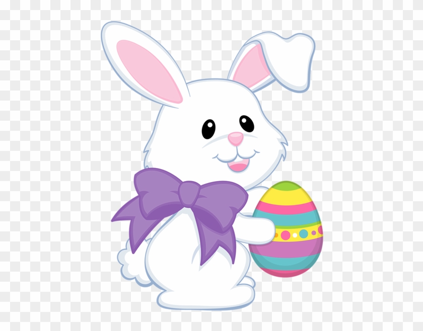 Easter Cute Bunny With Purple Bow Transparent Png Clipart - Easter Bunny Clipart Png #583983
