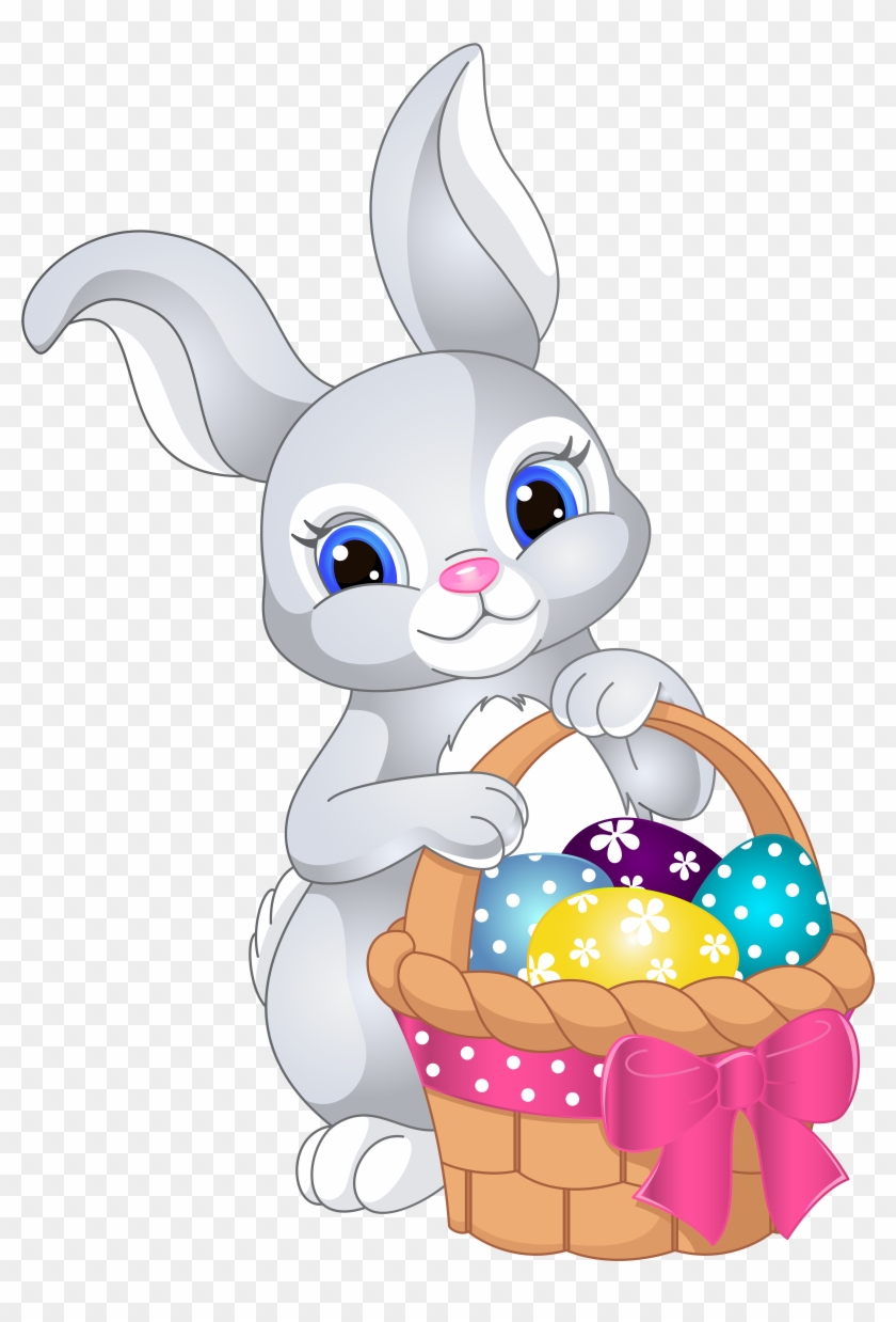Clipart Of Easter Bunny Cute White Transparent Png - Easter Bunny With Basket #583995