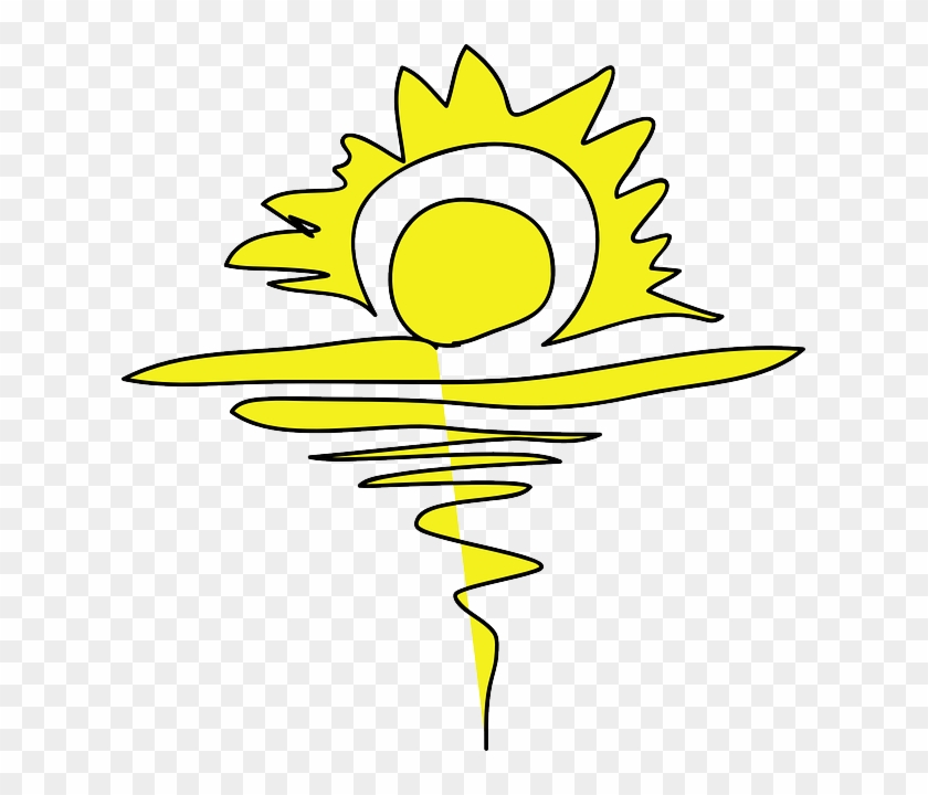 Free Water, Yellow, Drawing, Beach, Sun, Cartoon, Free - Summer Sunrise Clip Art #585018