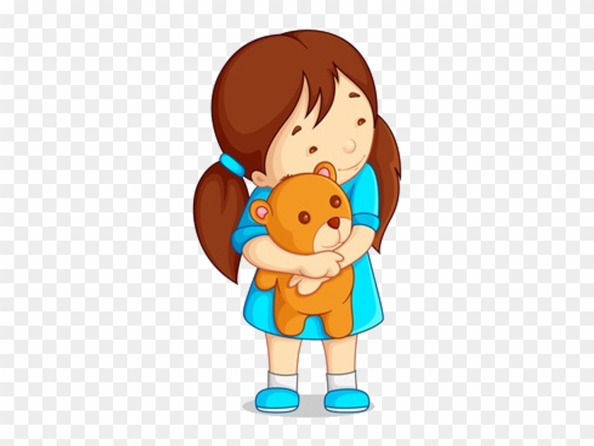 Baby Girl Playing With Teddy Bear - Drawing Of Girl Holding Teddy Bear #585687