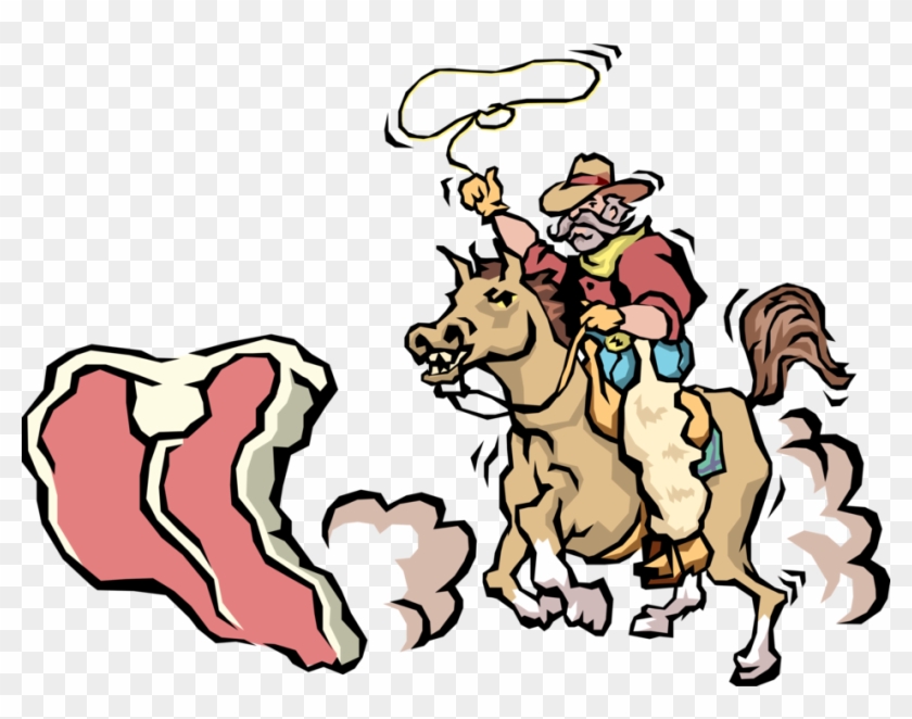 Vector Illustration Of Western Cowboy Rides Horse To - Team Roping #585940