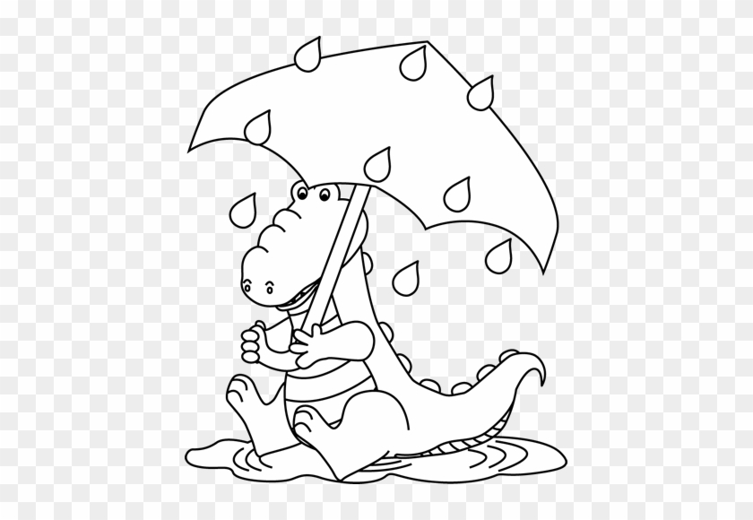 Black And White Alligator Sitting In The Rain - Rain Black And White Clipart #586573