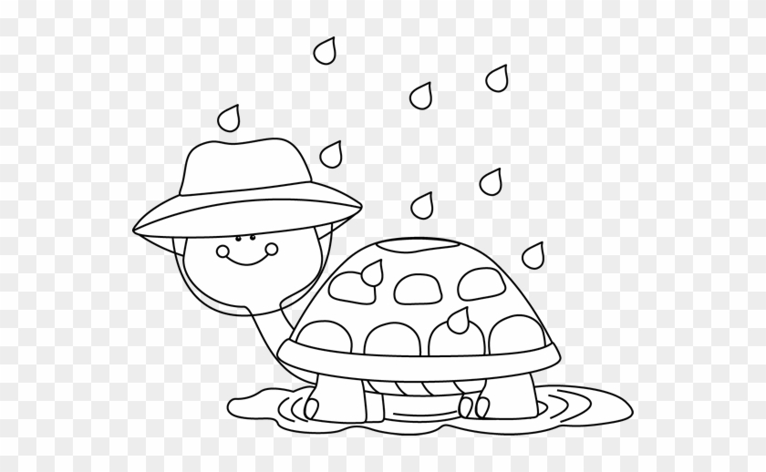 Black And White Turtle Standing In Rain Puddle - April Shower Spring Coloring Pages #586622