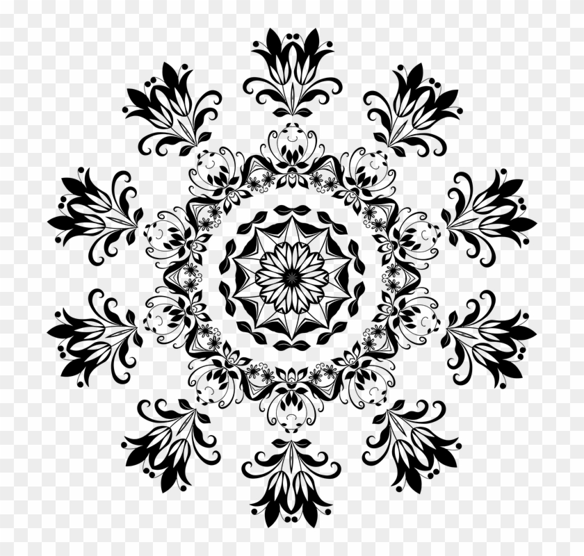 Black And White Snowflake Clipart 24, - Line Art Floral Designs Png #587000