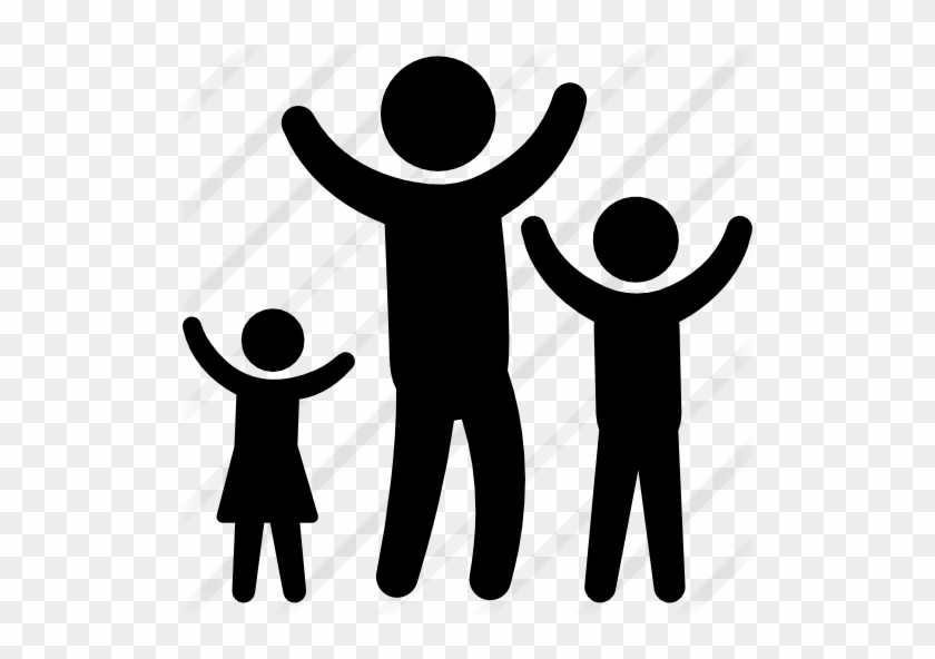 Father With Children Raising Arms - Happy People Silhouette Png #587157