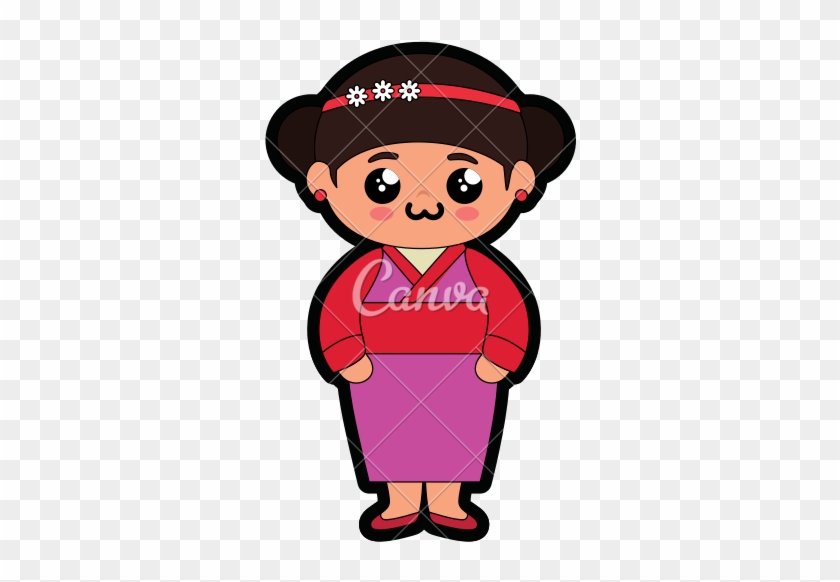 Cute Japanese Girl Cartoon Character Vector Illustration - Cute Japanese Style Cartoon Characters #589050