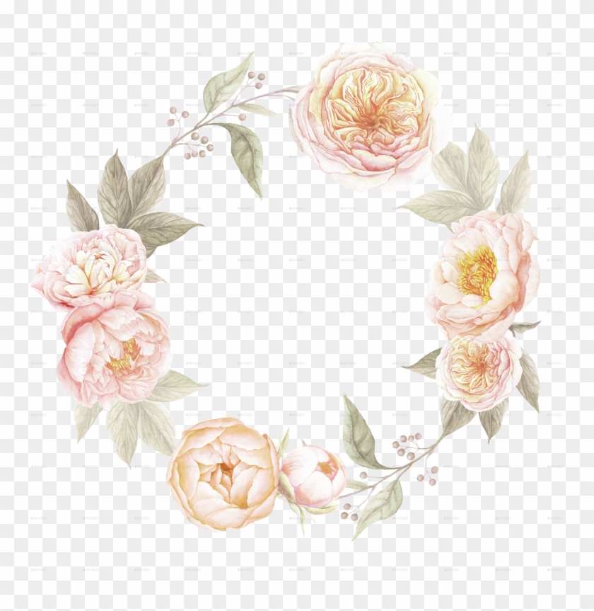 Translucent Peonie Wreath Clipart - Vintage Flower Wreath Png #105786