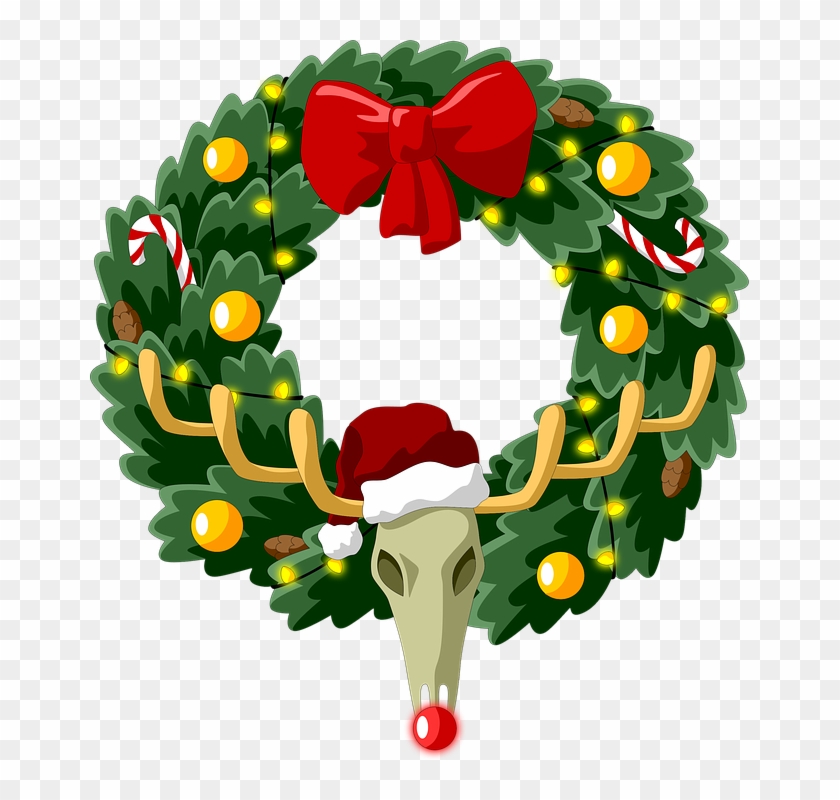 Christmas Wreath Coniferous New Year Spruce Deer - New Year's Wreath Png #105795