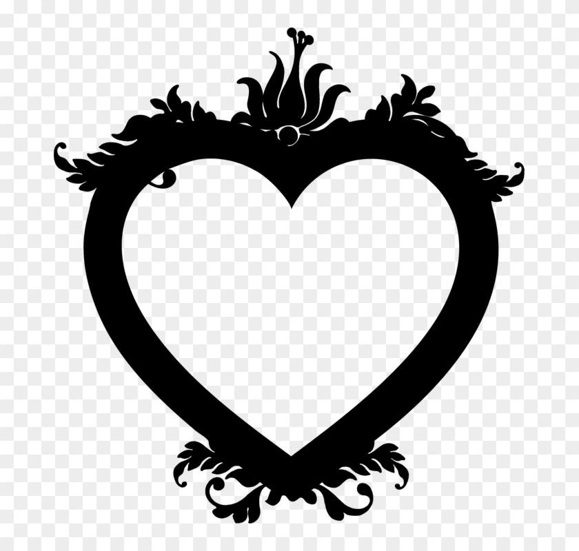 Floral Flourish Heart Decorative Ornamental Love - Floral Heart Black And White Png #106060