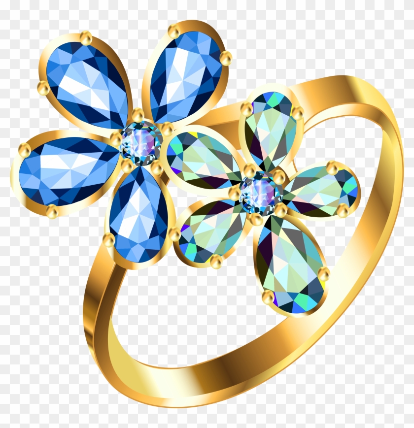 Silver Ring With Blue Floral Diamonds Png Clipart - Jewelry Clipart Png #106537