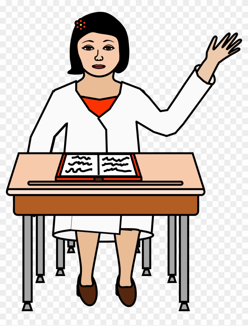 Student Sitting At Desk Raising Hand Clipart - Alumno Levantando La Mano Png #106627